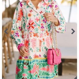 Shop the mint colorful abstract tiered dress size Small